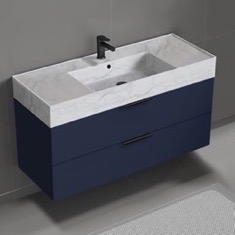Floating Bathroom Vanity, Modern, Blue, 48 inch, Marble Style Sink